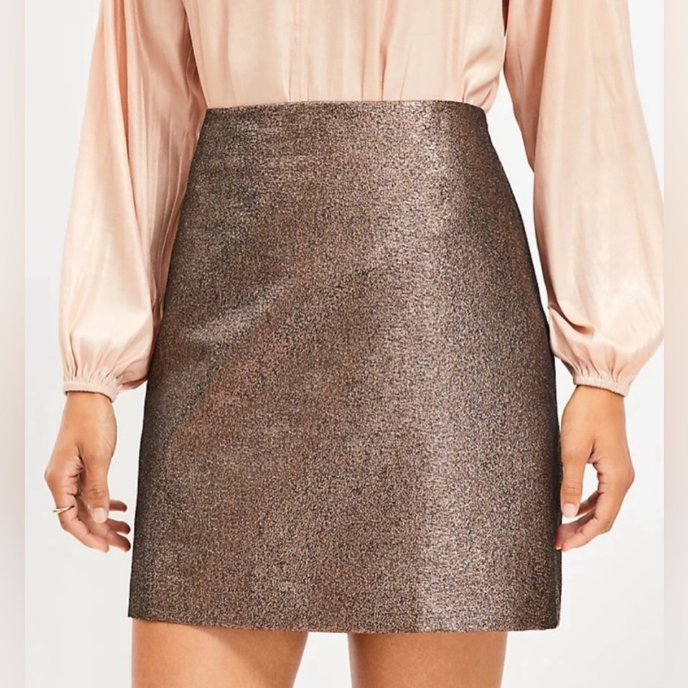 Loft Metallic Taffeta Bronze Shift Skirt Women’s Size 8/10